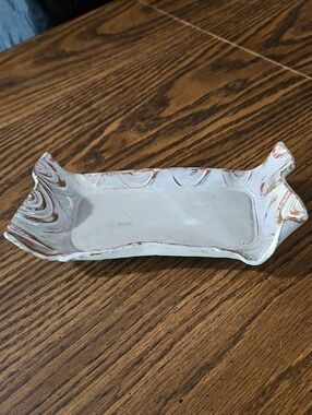 Handmade Signed 2016 Unique Rectangle Pottery Butter/Trinket Dish w/Feet - 9"x4"